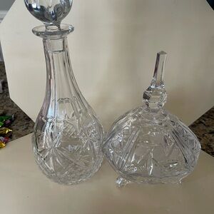Elegant Crystal Decanter and Candy Dish Set